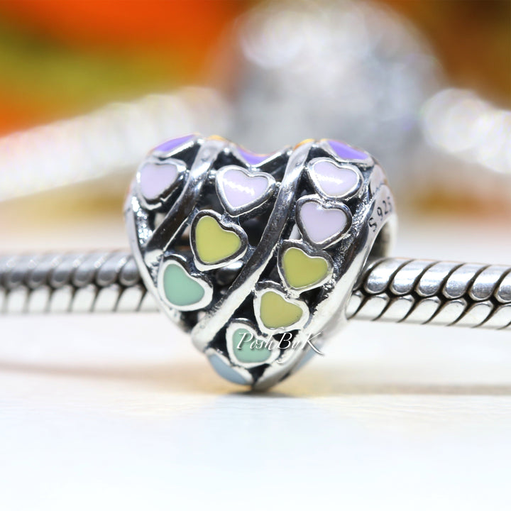 Rainbow Hearts Charm 797019ENMX - jewelry, beads for charm, beads for charm bracelets, charms for diy, beaded jewelry, diy jewelry, charm beads