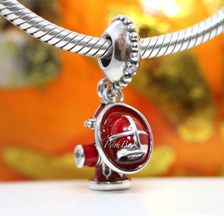 Fire Hydrant & Helmet Dangle Charm 797632ENMX - jewelry, beads for charm, beads for charm bracelets, charms for diy, beaded jewelry, diy jewelry, charm beads