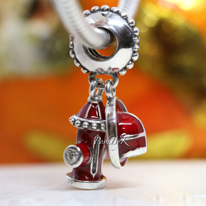 Fire Hydrant & Helmet Dangle Charm 797632ENMX - jewelry, beads for charm, beads for charm bracelets, charms for diy, beaded jewelry, diy jewelry, charm beads