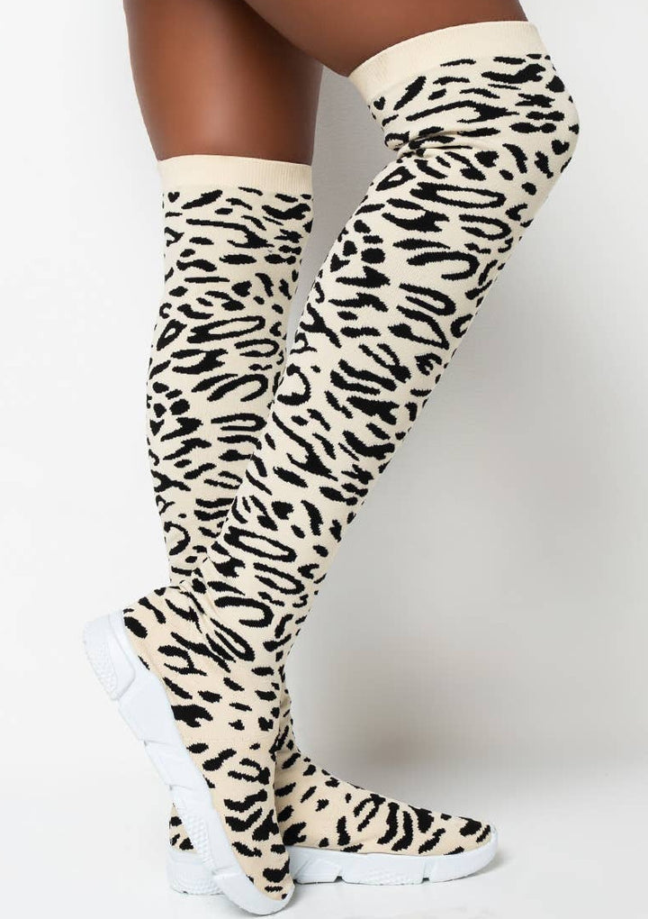 DAX-LEOPARD knee-high sock sneaker - NUMARU