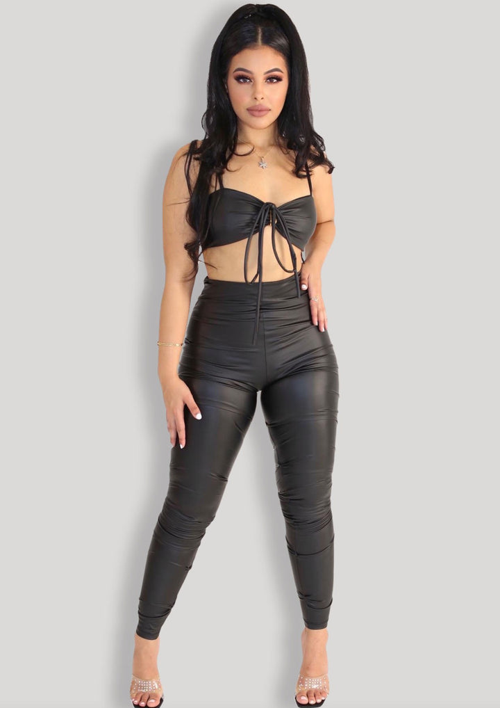 Women’s Pants Set | Alivia Faux Leather Pants Set Set (Black) By: NUMARU