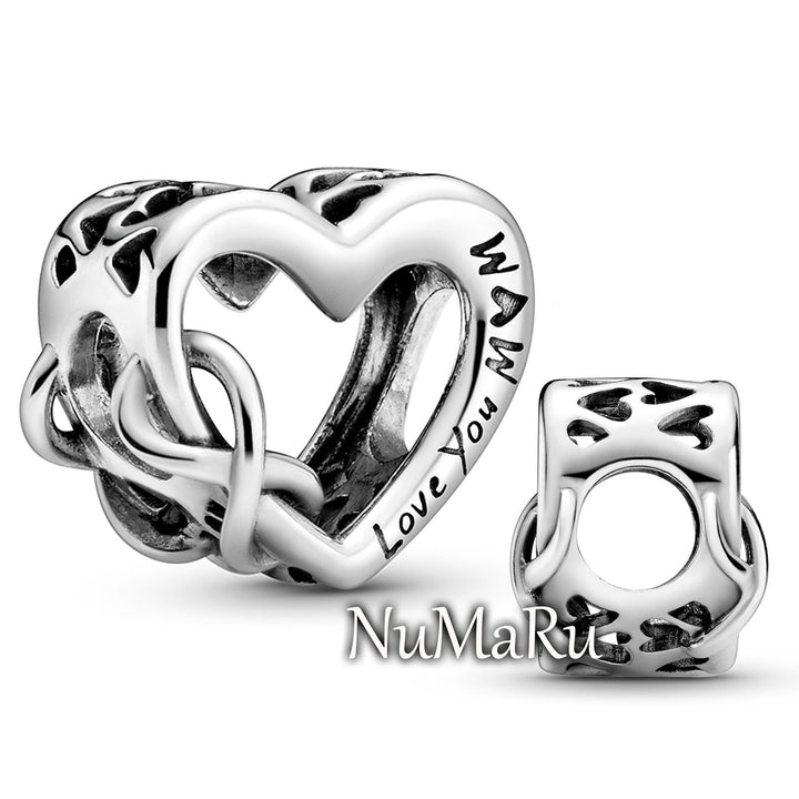 Love You Mum Infinity Heart Charm 798825C00 - NUMARU, jewelry, beads for charm, beads for charm bracelets, charms for bracelet, beaded jewelry, charm jewelry, charm beads, 