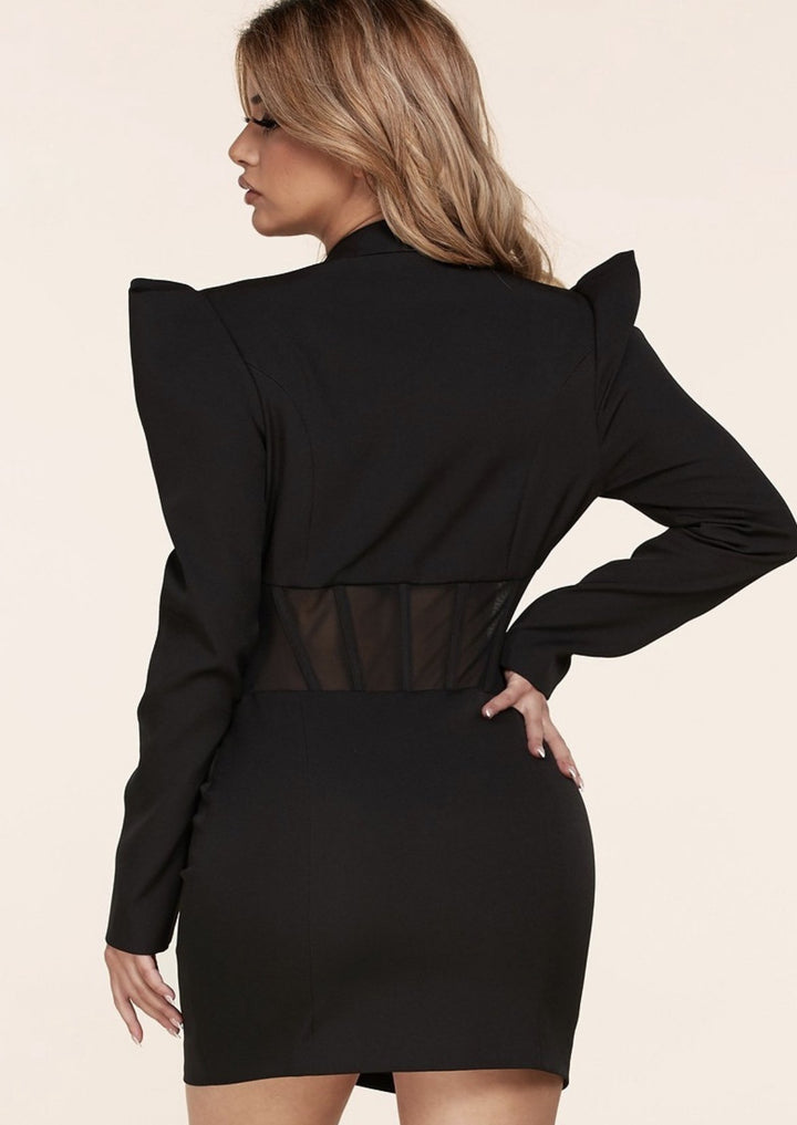 Women's Mini Dresses | Lana Corset Mesh Blazer Mini Dress (Black) By: NUMARU