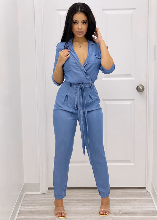 Erminde Wrap Denim Jumpsuit - NUMARU