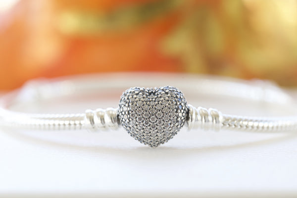 Pavé Heart Bracelet, Clear CZ Sterling silver, Cubic Zirconia 590727CZ,jewelry, beads for charm, beads for charm bracelets, charms for bracelet, beaded jewelry, charm jewelry, charm beads