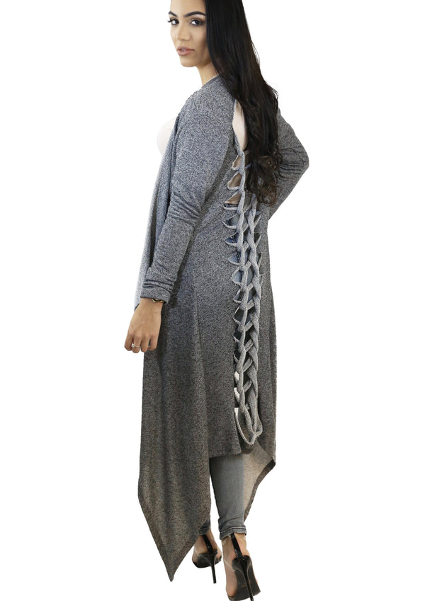 Women’s Long Cardigan | Skyla Two-Toned French Terry Long Cardigan (Grey) By: NUMARU