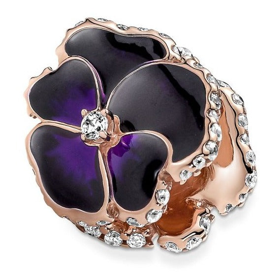 Deep Purple Pansy Flower Charm 780777C01 - NUMARU, jewelry, beads for charm, beads for charm bracelets, charms for bracelet, beaded jewelry, charm jewelry, charm beads,