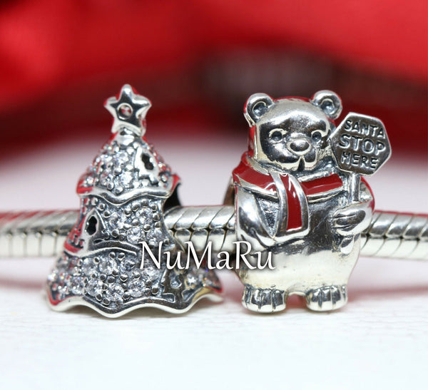 Twinkling Christmas Tree And Christmas Polar Bear Gift Set Charm - NUMARU ,jewelry, beads for charm, beads for charm bracelets, charms for bracelet, beaded jewelry, charm jewelry, charm beads