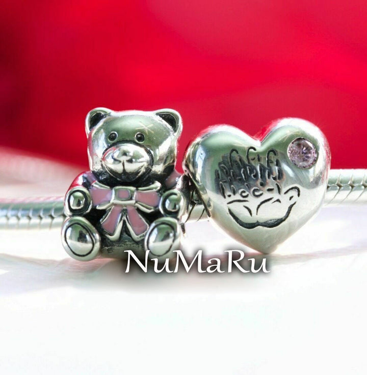 "It's A Girl" Teddy Bear And Baby Girl Gift Set Charm - NUMARU ,jewelry, beads for charm, beads for charm bracelets, charms for bracelet, beaded jewelry, charm jewelry, charm beads