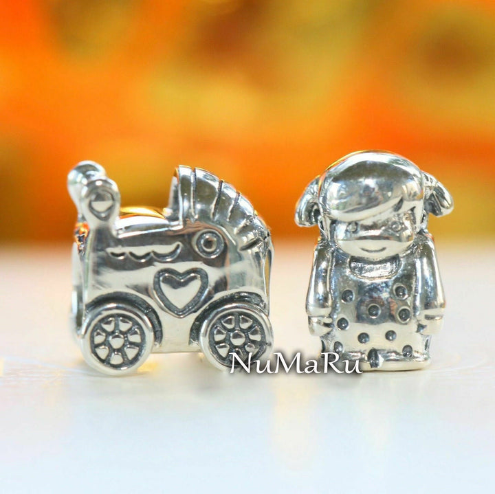 Baby Carriage And Precious Girl Gift Set Charm - NUMARU ,jewelry, beads for charm, beads for charm bracelets, charms for bracelet, beaded jewelry, charm jewelry, charm beads