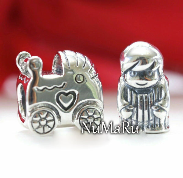 Baby Carriage And Precious Boy Gift Set Charm.  jewelry, beads for charm, beads for charm bracelets, charms for bracelet, beaded jewelry, charm jewelry, charm beads