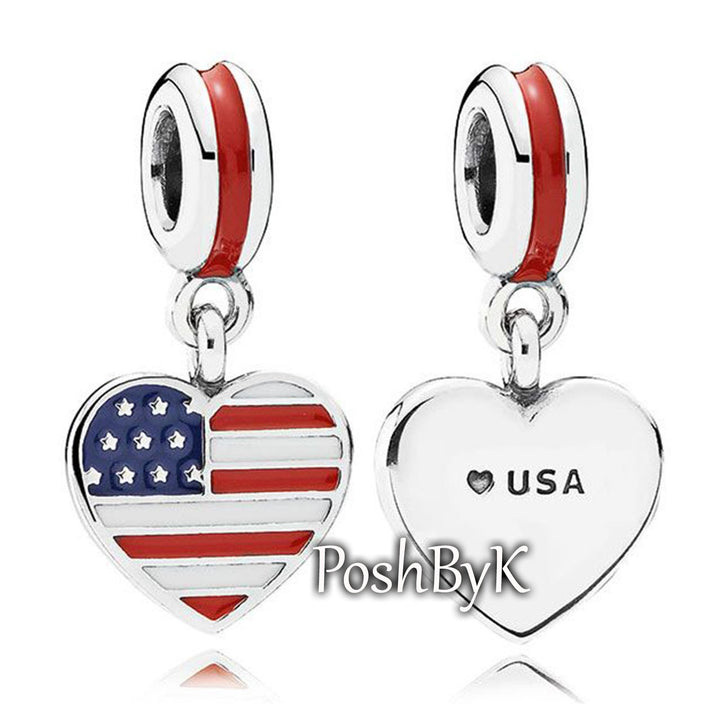 US heart flag Charm 791548ENMX, jewelry, beads for charm, beads for charm bracelets, charms for diy, beaded jewelry, diy jewelry, charm beads 