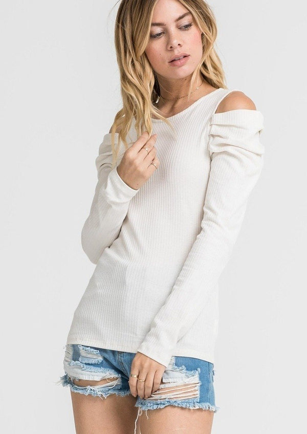 Women’s Open Shoulder Sweater | Jade Cold Shoulder Sweater (White) By: NUMARU