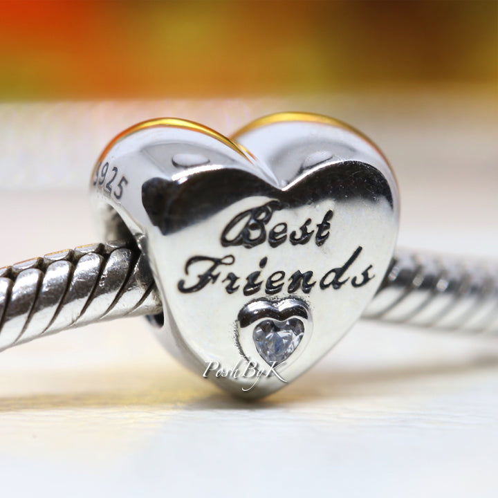  Polished Best Friends Heart Charm 791727CZ - jewelry, beads for charm, beads for charm bracelets, charms for diy, beaded jewelry, diy jewelry, charm beads