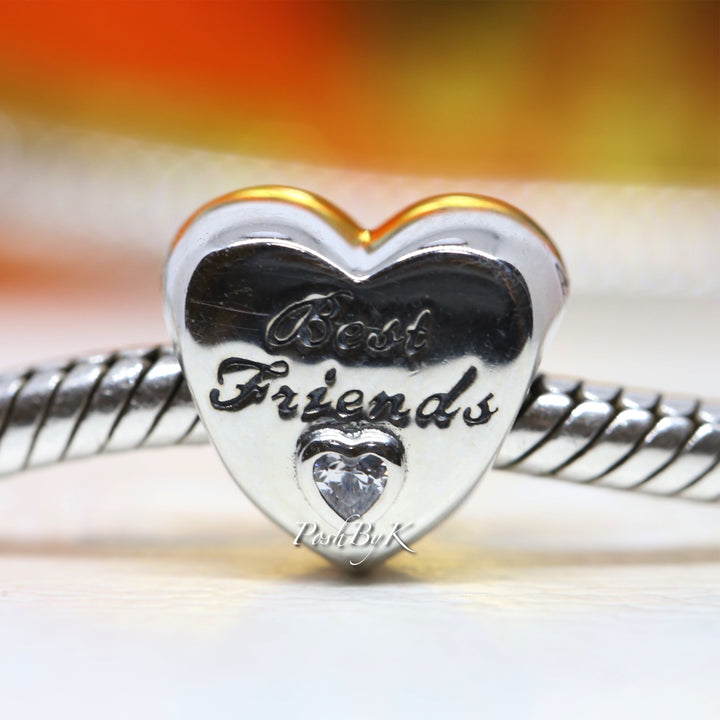 Polished Best Friends Heart Charm 791727CZ - jewelry, beads for charm, beads for charm bracelets, charms for diy, beaded jewelry, diy jewelry, charm beads