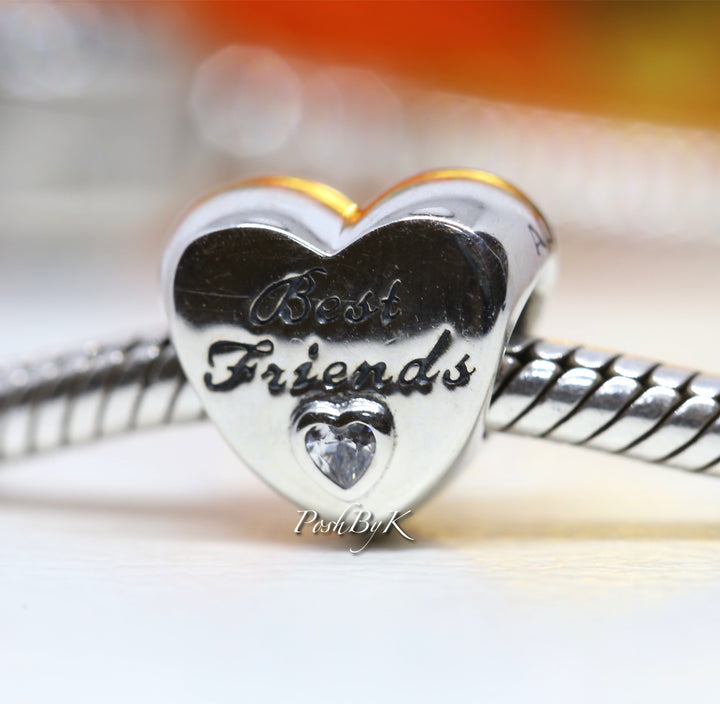 Polished Best Friends Heart Charm 791727CZ - jewelry, beads for charm, beads for charm bracelets, charms for diy, beaded jewelry, diy jewelry, charm beads